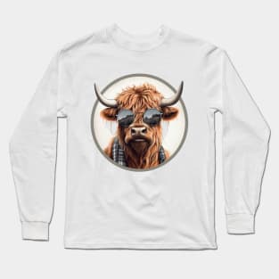 Shades of Scotland: The Fashionable Cow in Scarf and Sunglasses Long Sleeve T-Shirt